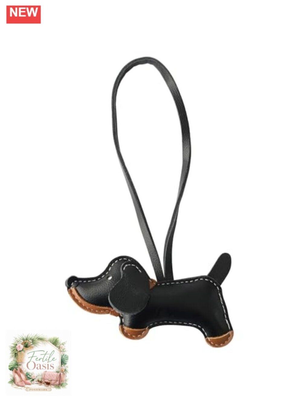 Cute Dachshund Bag Charm Faux Leather Purse Keychain Accessory